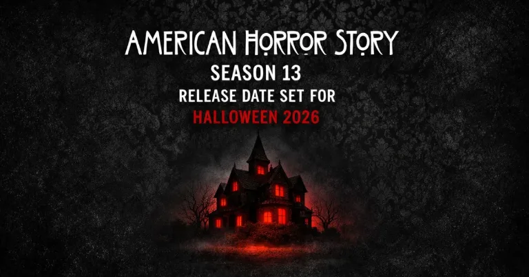 AHS Season 13 Halloween 2026 release date graphic with haunted house.