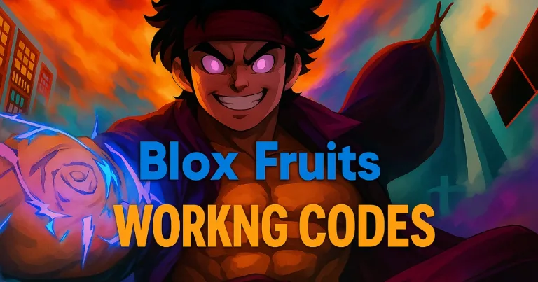 Blox Fruits anime fighter with glowing fists in front of a fiery city background