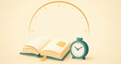 Study time illustration with book and clock