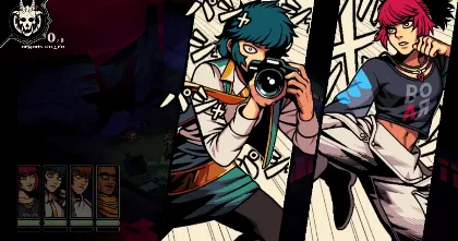 Stylized Demonschool key art showing two characters and the battle interface