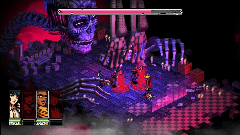 Demonschool Demon school game boss battle with a giant skull and skeletal hands
