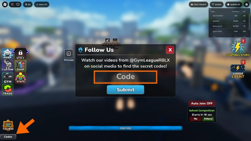 How to Redeem Codes in Gym League