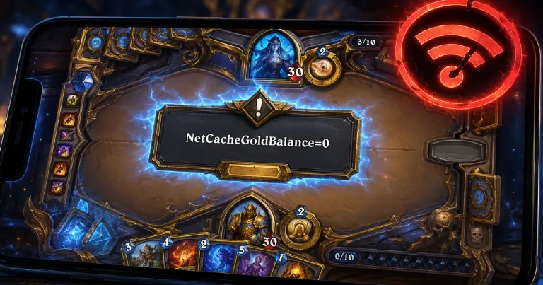 Hearthstone iOS NetCacheGoldBalance=0 disconnect error on a mobile card battle screen