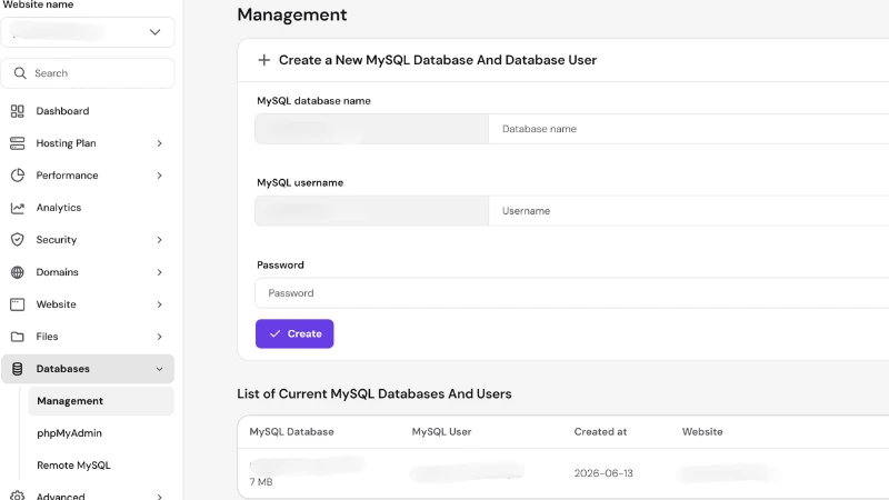 Hostinger database management