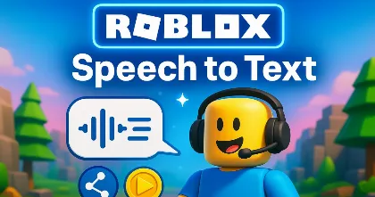 Roblox Speech to Text with an avatar and icons, signaling updates for custom matchmaking and rewarded video.