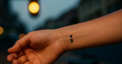 Semicolon tattoo on inner wrist