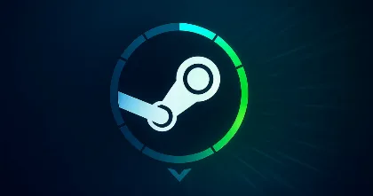 Steam logo inside a progress ring with speed lines, illustrating slow Steam downloads and how to speed them up.