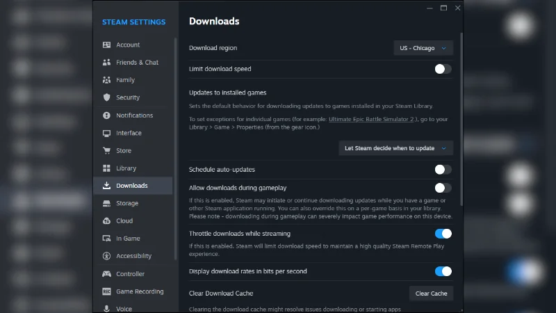 Steam Setttings Downloads
